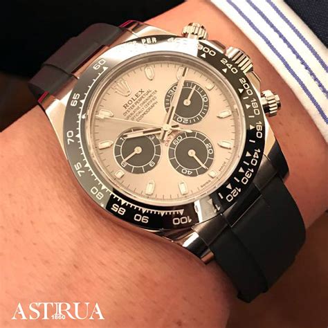 rolex daytona quadrante bianco bracciale nero|Orologio Rolex Cosmograph Daytona in oro bianco 18 ct.